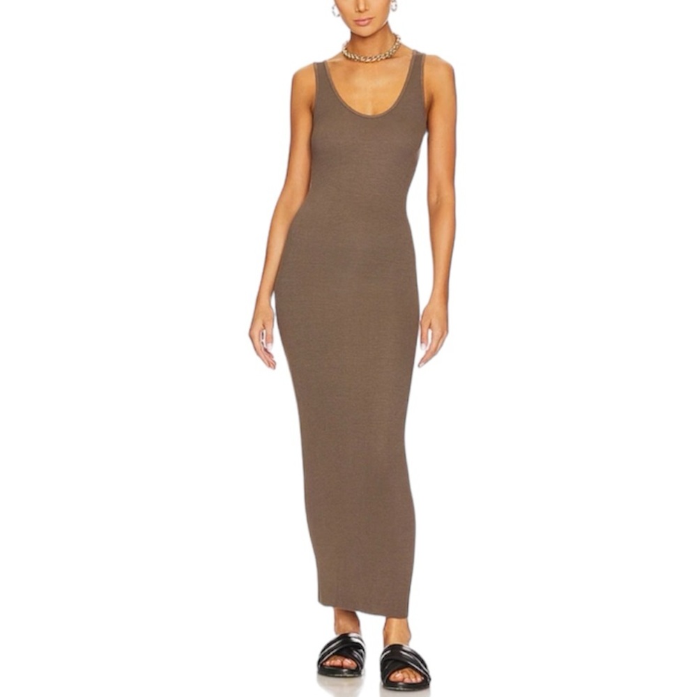 Enza Costa Ribbed Stretch Silk Blend Maxi Tank Dress Army Green Size Small